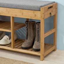 Load image into Gallery viewer, Bamboo Shoe Bench Drawers Lift Top
