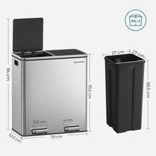 Load image into Gallery viewer, Dual Kitchen Bin, 2 x 30L, Silver
