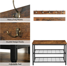 Load image into Gallery viewer, Industrial Design Entryway Shoe Rack with Coat Hooks Organizer (Brown)
