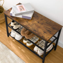 Load image into Gallery viewer, Industrial Design Entryway Shoe Rack with Coat Hooks Organizer (Brown)
