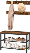 Load image into Gallery viewer, Industrial Design Entryway Shoe Rack with Coat Hooks Organizer (Brown)
