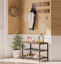 Load image into Gallery viewer, Industrial Design Entryway Shoe Rack with Coat Hooks Organizer (Brown)

