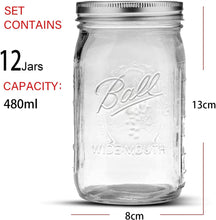 Load image into Gallery viewer, 12 Pieces Canning Jars - 480ml Mason Jar Empty Glass Spice Bottles with Airtight Lids and Labels

