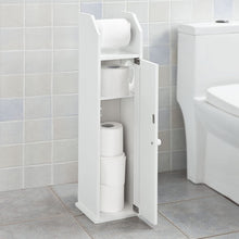 Load image into Gallery viewer, Toilet Paper Holder with Storage, Freestanding Cabinet, Toilet Brush Holder and Toilet Paper Dispenser
