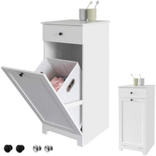 Load image into Gallery viewer, White Bathroom Cabinet with Laundry Basket and Drawer
