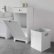 Load image into Gallery viewer, White Bathroom Cabinet with Laundry Basket and Drawer
