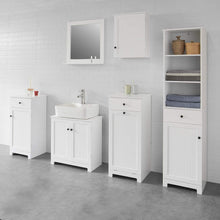 Load image into Gallery viewer, White Bathroom Cabinet with Laundry Basket and Drawer
