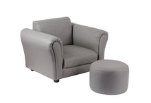 Load image into Gallery viewer, Kids Grey Couch Sofa Chair w/ Footstool in PU Leather
