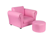 Load image into Gallery viewer, Kids Pink Couch Sofa Chair w/ Footstool in PU Leather
