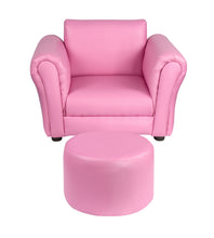 Load image into Gallery viewer, Kids Pink Couch Sofa Chair w/ Footstool in PU Leather

