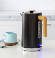 Load image into Gallery viewer, 1.7L Kitchen Kettle and 2-Slice Bread Toaster Set in Black with Wood Accents
