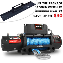 Load image into Gallery viewer, X-BULL 12000LBS Electric Winch 12V 4x4 synthetic rope 4WD Car with winch mounting plate
