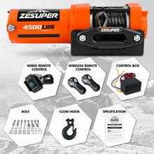 Load image into Gallery viewer, ZESUPER 12V Electric Winch 4500lb Synthetic Rope Boat Winch ATV Winch Trailer Winch 4WD
