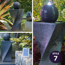 Load image into Gallery viewer, PROTEGE Contemporary Solar Powered Water Feature Fountain with LED Lights - Dark Grey
