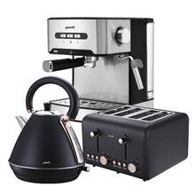 Load image into Gallery viewer, Pronti Toaster, Kettle &amp; Coffee Machine Breakfast Set - Black
