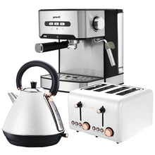 Load image into Gallery viewer, Pronti Toaster, Kettle &amp; Coffee Machine Breakfast Set - White
