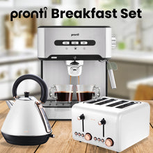 Load image into Gallery viewer, Pronti Toaster, Kettle &amp; Coffee Machine Breakfast Set - White
