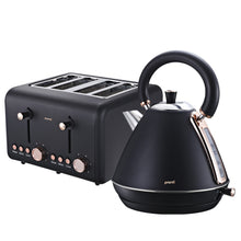 Load image into Gallery viewer, Pronti Rose Trim Collection Toaster &amp; Kettle Bundle - Black
