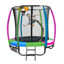 Load image into Gallery viewer, Kahuna Classic 6ft Trampoline Free Ladder Spring Mat Net Safety Pad Cover Round Enclosure Basketball Set - Rainbow
