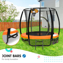 Load image into Gallery viewer, Kahuna 8ft Outdoor Orange Trampoline For Kids And Children Suited For Fitness Exercise Gymnastics With Safety Enclosure Basketball Hoop Set
