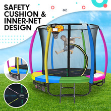 Load image into Gallery viewer, Kahuna 8ft Outdoor Trampoline Kids Children With Safety Enclosure Mat Pad Net Ladder Basketball Hoop Set - Rainbow
