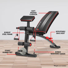 Load image into Gallery viewer, Powertrain Adjustable FID Home Gym Bench with Preacher Curl Pad
