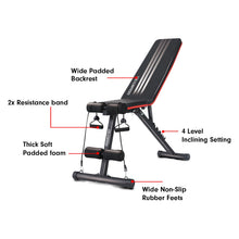 Load image into Gallery viewer, Powertrain Adjustable Incline Decline Exercise Bench Resistance Bands
