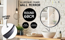 Load image into Gallery viewer, La Bella Black Wall Mirror Round Aluminum Frame Makeup Decor Bathroom Vanity 60cm
