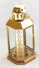 Load image into Gallery viewer, 10 Pack of Gold Metal Miners Lantern Summer Xmas Wedding Home Party Room Balconey Deck Decoration 21cm Tealight Candle
