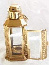 Load image into Gallery viewer, 10 Pack of Gold Metal Miners Lantern Summer Xmas Wedding Home Party Room Balconey Deck Decoration 21cm Tealight Candle
