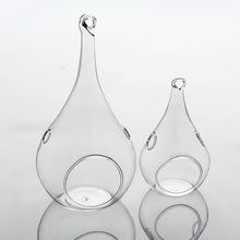 Load image into Gallery viewer, 10 Pack of Hanging Clear Glass Tealight Candle Holder Tear Drop Pear Shape - 12cm High - Terrarium Plant Mini Garden Holder Decor
