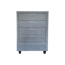 Load image into Gallery viewer, 4 Pieces Storage Bedroom Suite Upholstery Fabric in Light Grey with Base Drawers Queen Size Oak Colour Bed, Bedside Table &amp; Tallboy
