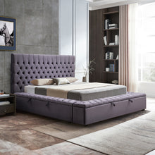 Load image into Gallery viewer, Queen Size Bedframe Velvet Upholstery Deep Grey Colour Tufted Headboard Deep Quilting
