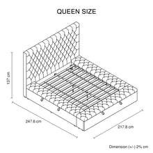 Load image into Gallery viewer, Queen Size Bedframe Velvet Upholstery Deep Grey Colour Tufted Headboard Deep Quilting
