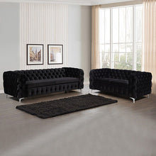 Load image into Gallery viewer, Classic Button Tufted Lounge in Black Velvet with Metal Legs - 3+2 Seater Sofa
