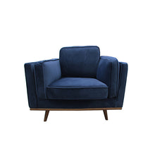 Load image into Gallery viewer, Single Seater Armchair Sofa Modern Lounge Accent Chair in Soft Blue Velvet with Wooden Frame
