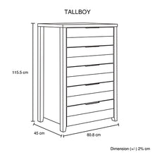Load image into Gallery viewer, Tallboy with 5 Storage Drawers Natural Wood like MDF in White Ash Colour
