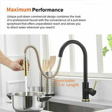 Load image into Gallery viewer, 2023 Brushed Gold Spout Matte Black pull out with spray function kitchen mixer tap faucet
