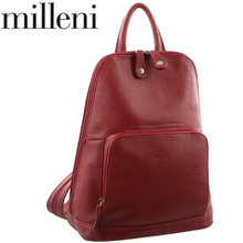 Load image into Gallery viewer, Milleni Womens Twin Zip Backpack Nappa Italian Leather Bag Travel - Red
