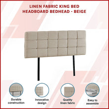 Load image into Gallery viewer, Linen Fabric King Bed Deluxe Headboard Bedhead - Beige
