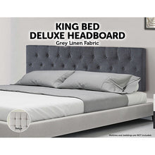 Load image into Gallery viewer, Linen Fabric King Bed Deluxe Headboard Bedhead - Grey
