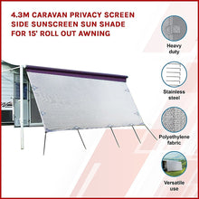 Load image into Gallery viewer, 4.3m Caravan Privacy Screen Side Sunscreen Sun Shade for 15&#39; Roll Out Awning
