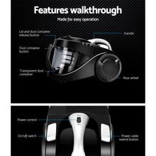 Load image into Gallery viewer, Devanti Bagless Cyclone Cyclonic Vac Home Office Car 2200W Black Vacuum Cleaner
