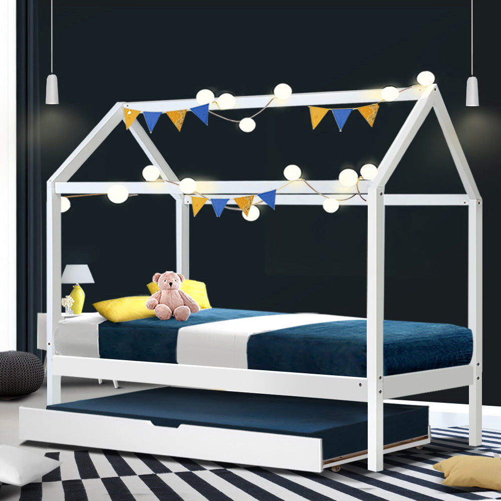 Single Size Pine Timber Platform White Wooden Bed Frame
