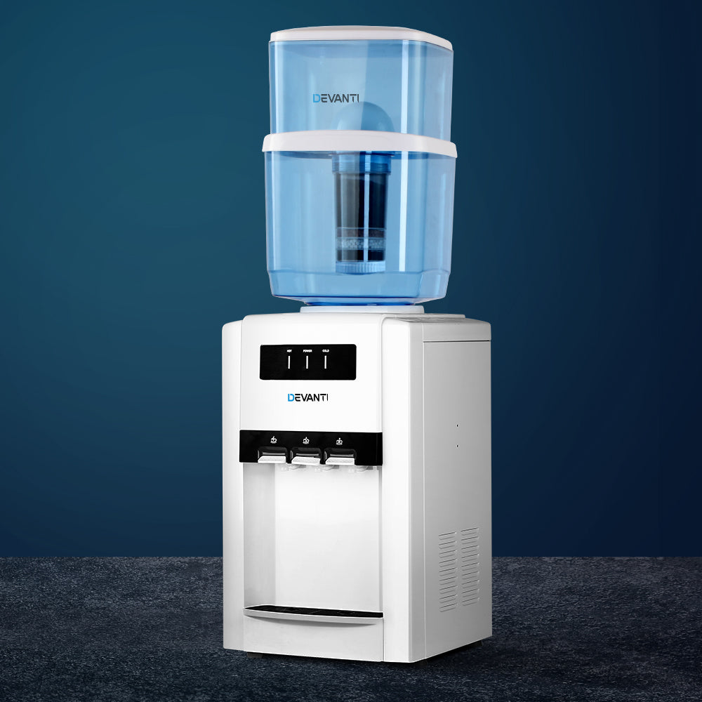 22L Bench Top Water Cooler, Water Dispenser, Filter Purifier, Hot Cold Room Temperature Three Taps
