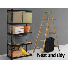 Load image into Gallery viewer, Durable 5-Shelves Steel Warehouse Shelving Rack - Black 90cm x 40cm x 180cm
