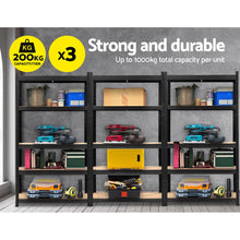 Load image into Gallery viewer, Strong and Durable Warehouse Shelving Rack x 3 - Black 90cm x 40cm x 180cm
