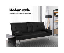 Load image into Gallery viewer, 3 Seater Recliner Leather Black Sofa Bed with Cup Holder
