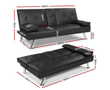 Load image into Gallery viewer, 3 Seater Recliner Leather Black Sofa Bed with Cup Holder
