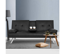 Load image into Gallery viewer, 3 Seater Recliner Leather Black Sofa Bed with Cup Holder
